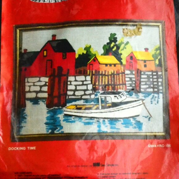 Roma Crewel Kit Unopened Package Vintage Docking Time Crafts Needlework Nautical - Picture 2 of 3
